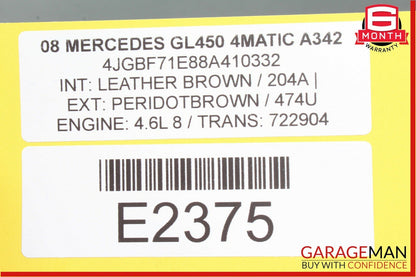 06-12 Mercedes GL450 R350 Front Left Door Window Regulator Motor Frame Panel OEM