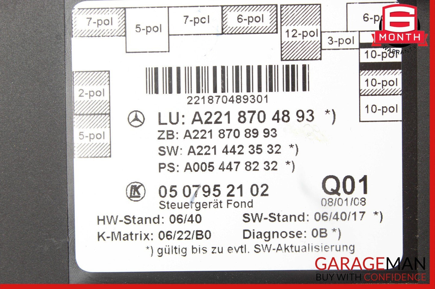 07-13 Mercedes W221 S550 S63 AMG Rear Right or Left Door Control Module Unit