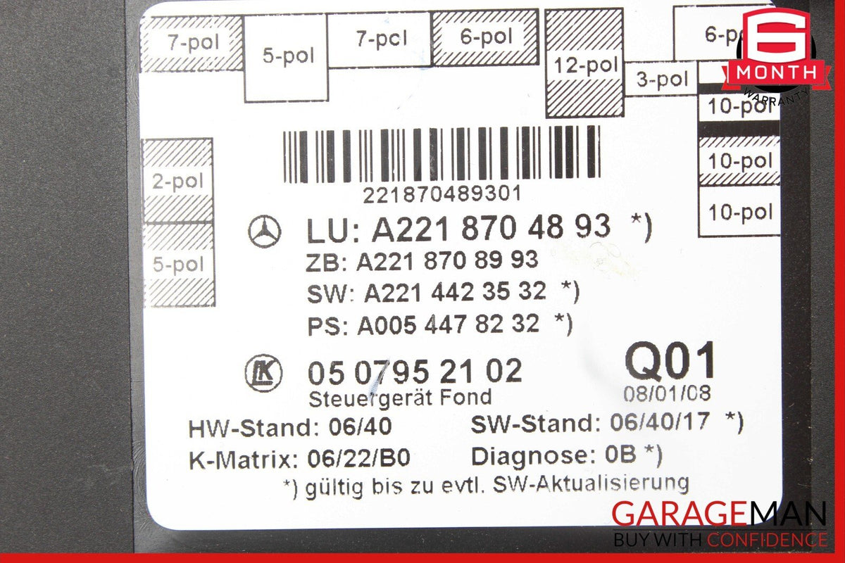 07-13 Mercedes W221 S550 S63 AMG Rear Right or Left Door Control Module Unit