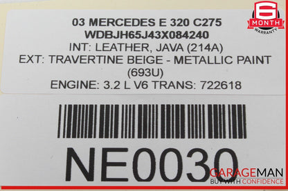 99-07 Mercedes W210 E320 Rear Overhead Dome Light Lamp 2108203401 OEM