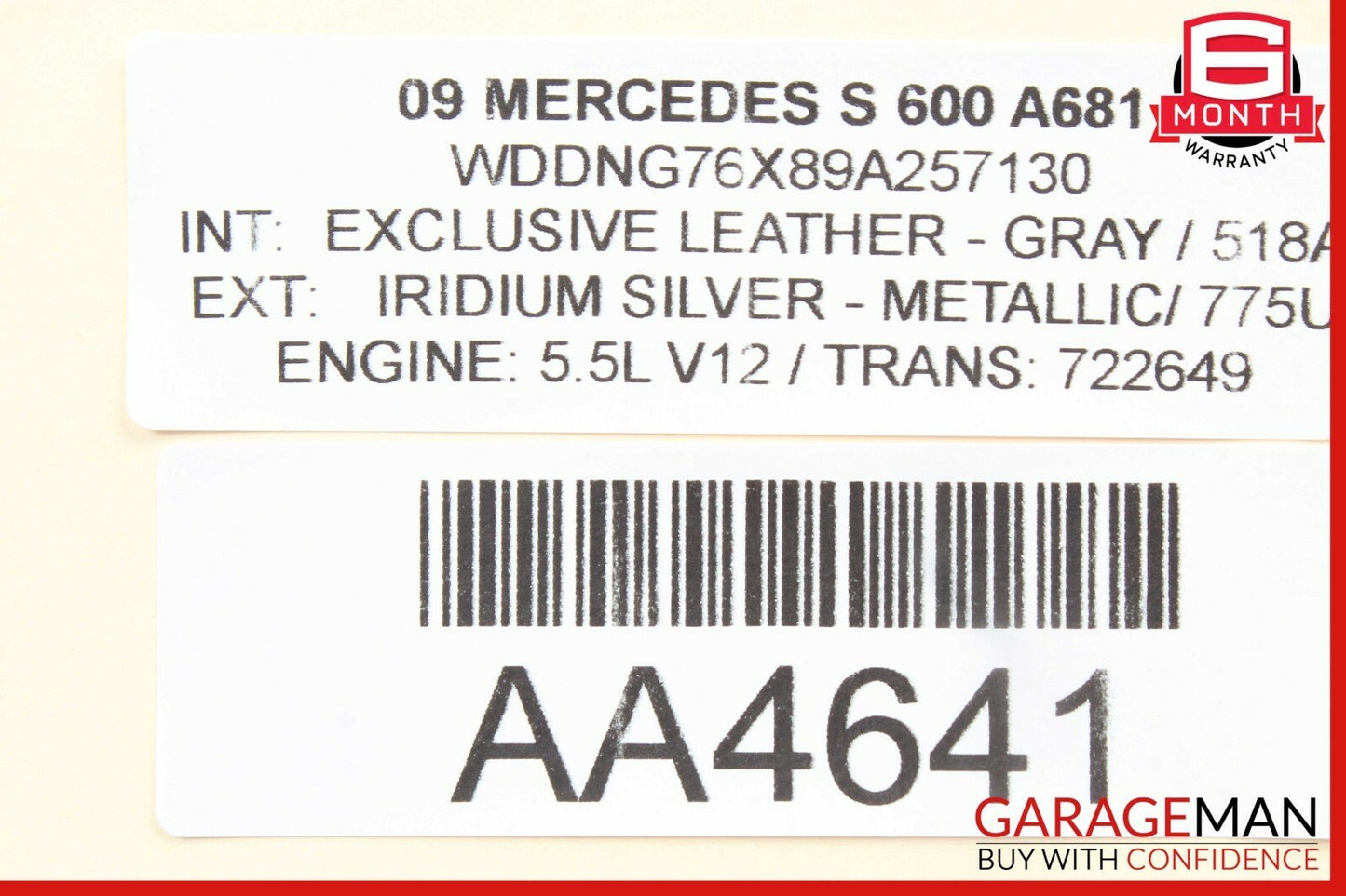 07-09 Mercedes W221 S550 S600 Interior Top Upper Rear View Mirror Grey
