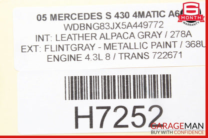 00-06 Mercedes W220 S600 S55 AMG Rear Right Door Window Regulator w/o Motor