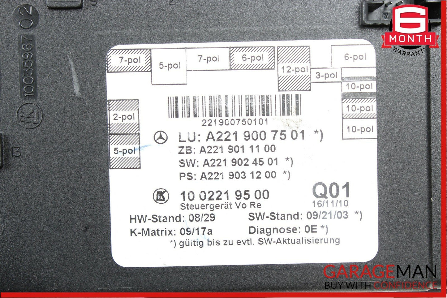10-13 Mercedes W221 S400 S63 AMG Front Right Door Control Module 2219007501 OEM