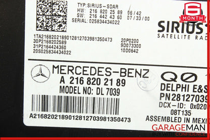 07-11 Mercedes S550 C300 C350 Sirius Satellite Radio Receiver Module Unit DL7039