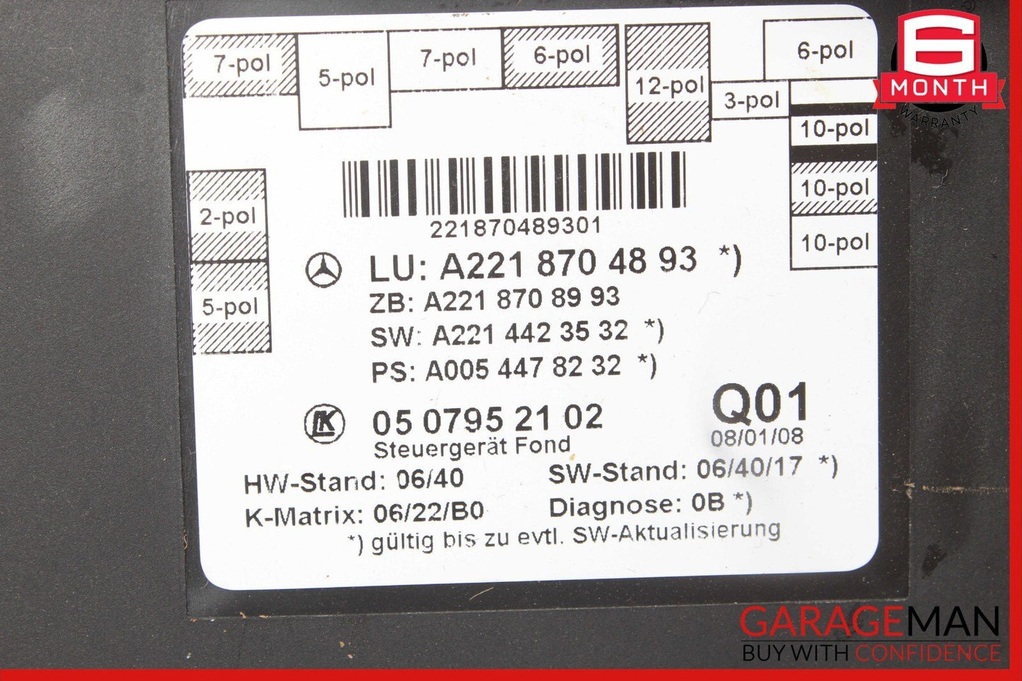07-13 Mercedes W221 S550 S63 AMG Rear Left or Right Door Control Module Unit