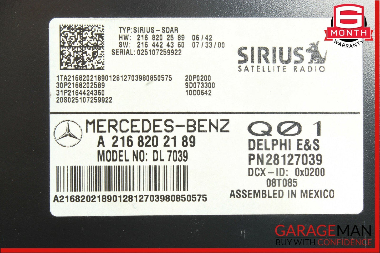 07-11 Mercedes C300 C350 S550 Sirius Satellite Radio Module Receiver OEM