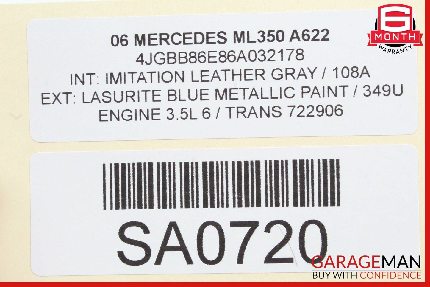 06-11 Mercedes W164 ML350 Rear Left Driver Side Top Upper Seat Cushion Gray OEM