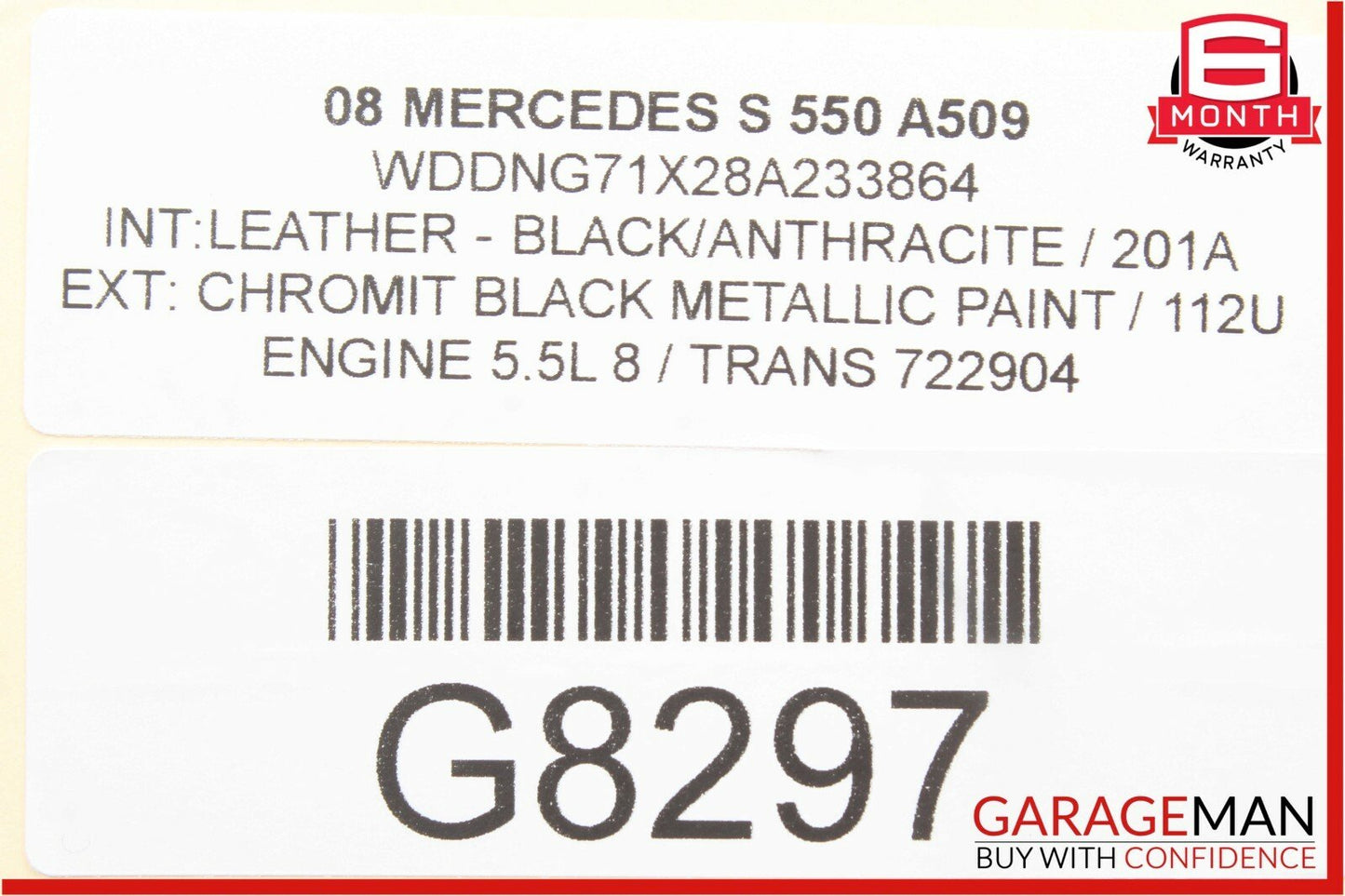 07-09 Mercedes W221 S600 S550 Interior Top Upper Rear View Mirror Gray