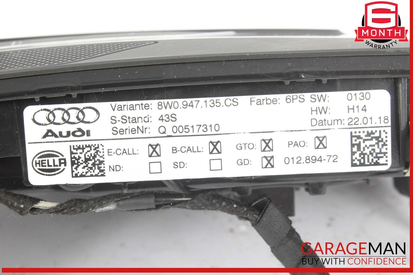 17-23 Audi RS5 S5 A4 Allroad Front Console Overhead Dome Light 8W0947135CS OEM