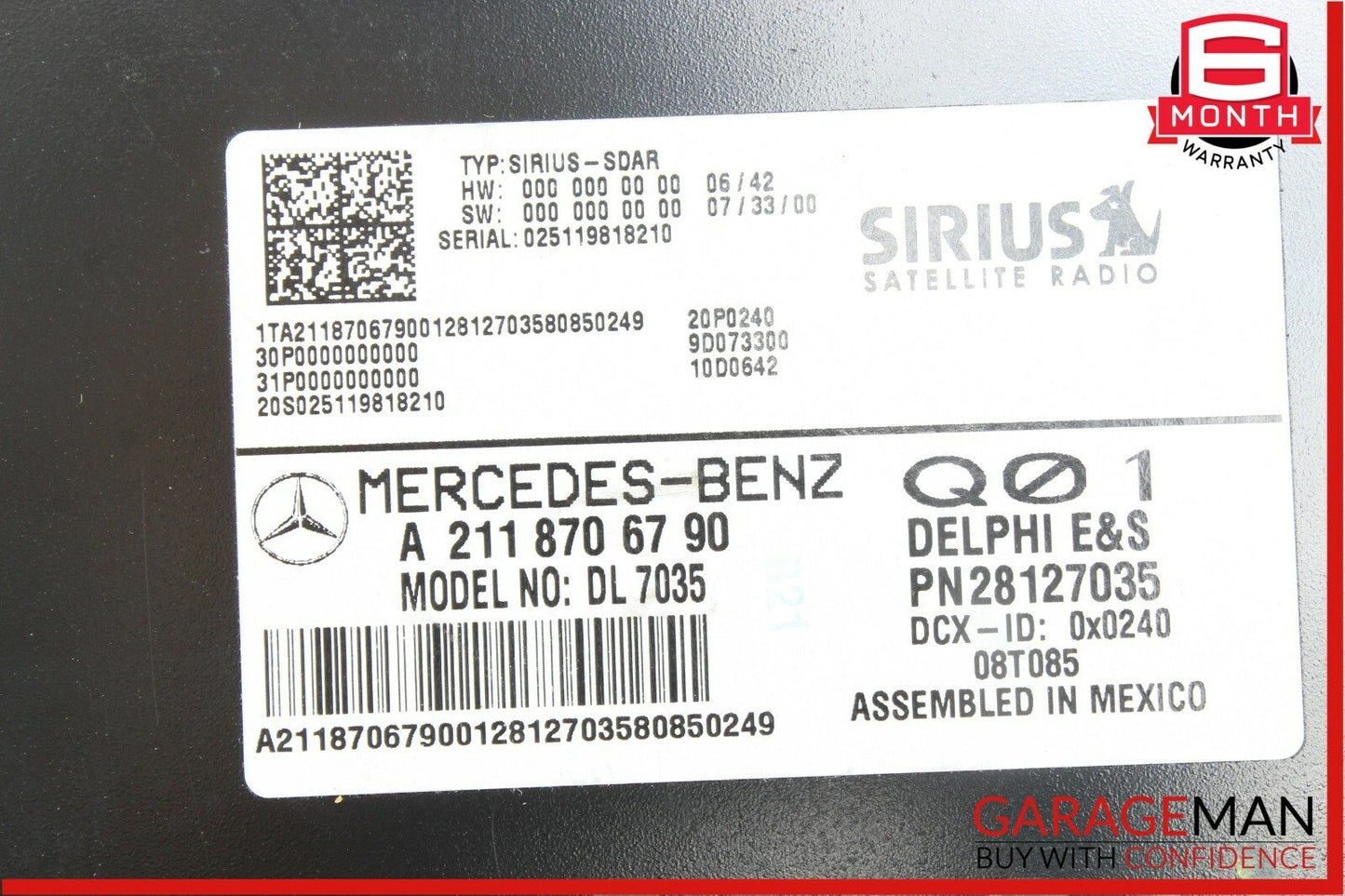 03-08 Mercedes GL450 CL600 E350 Sirius Satellite Radio Receiver 2118706790 OEM
