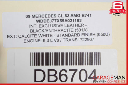 08-14 Mercedes W216 CL63 AMG Rear Left Bottom Lower Seat Cushion OEM