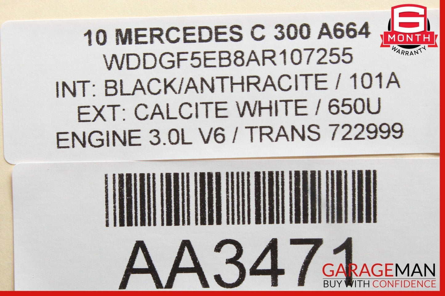 08-11 Mercedes W204 C250 C300 Rear Center Seat Headrest Black OEM