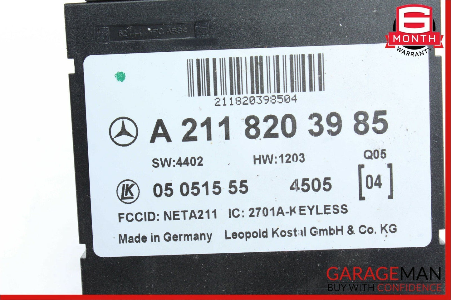 06-10 Mercedes W219 CLS500 Keyless Go Entry Control Module Unit 2118203985