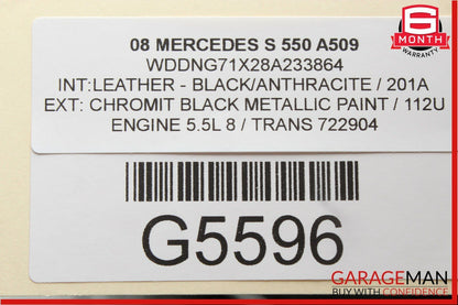 07-14 Mercedes W221 S550 CL550 Rear Trunk Lid Lock Latch Cylinder Assembly