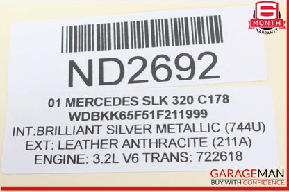 97-04 Mercedes R170 SLK320 SLK230 Convertible Right Main Top Drive Lift Cylinder