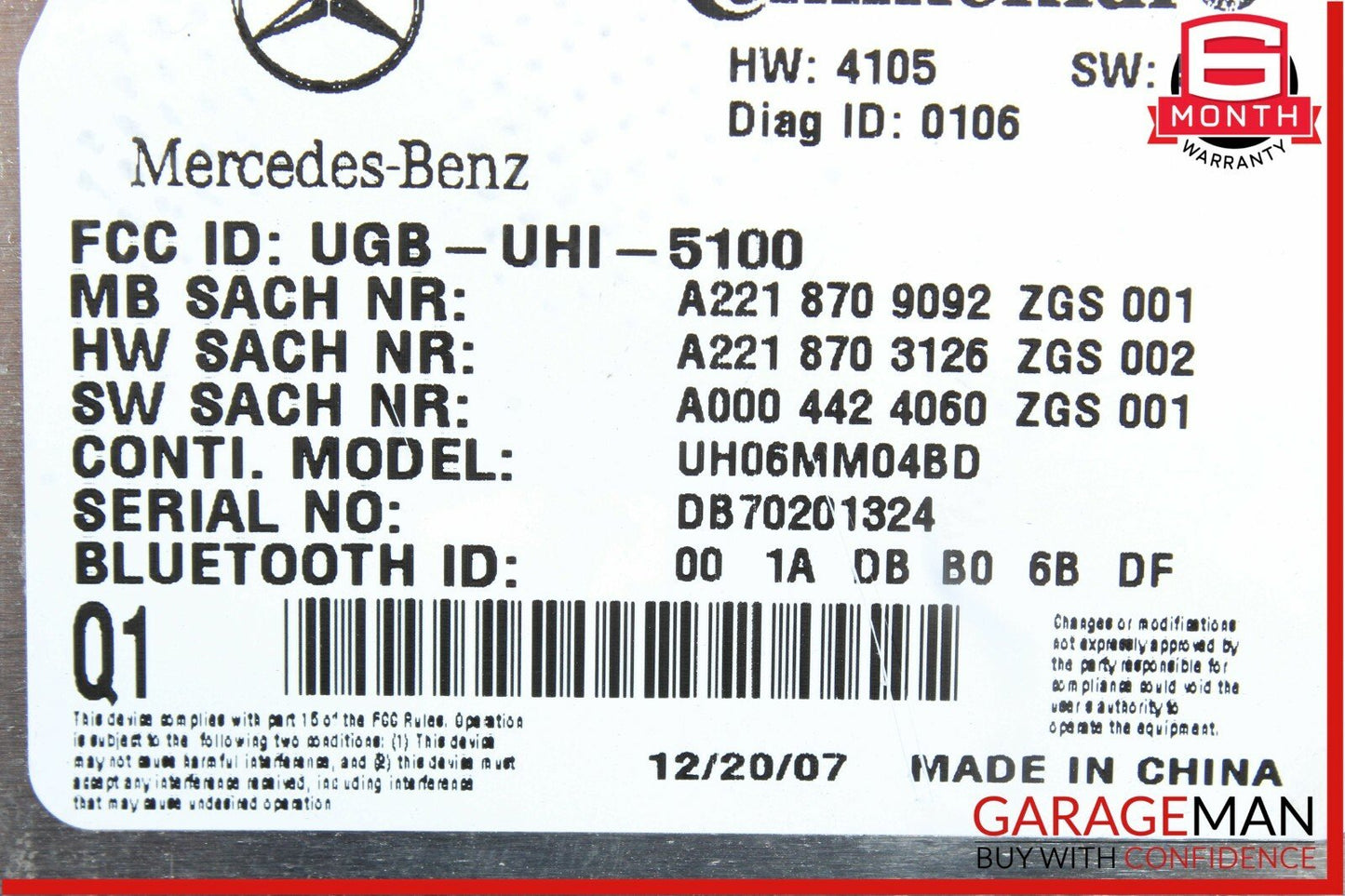 07-09 Mercedes S550 CL550 CL600 Bluetooth Communication Controller Module