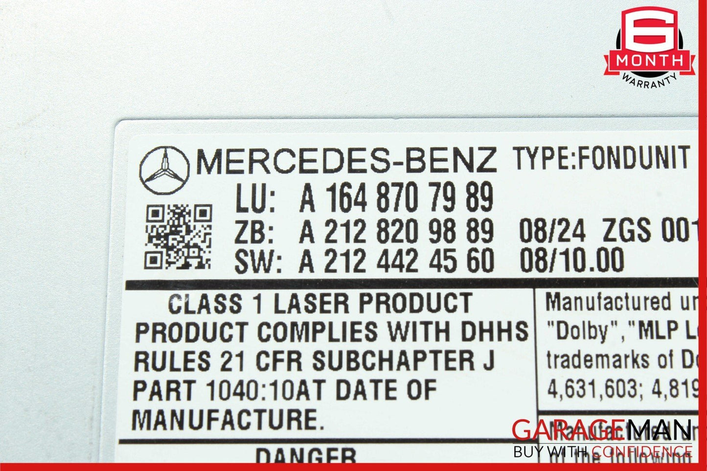 07-09 Mercedes X164 GL450 R350 ML350 GL450 DVD Video Player 1648707989 OEM