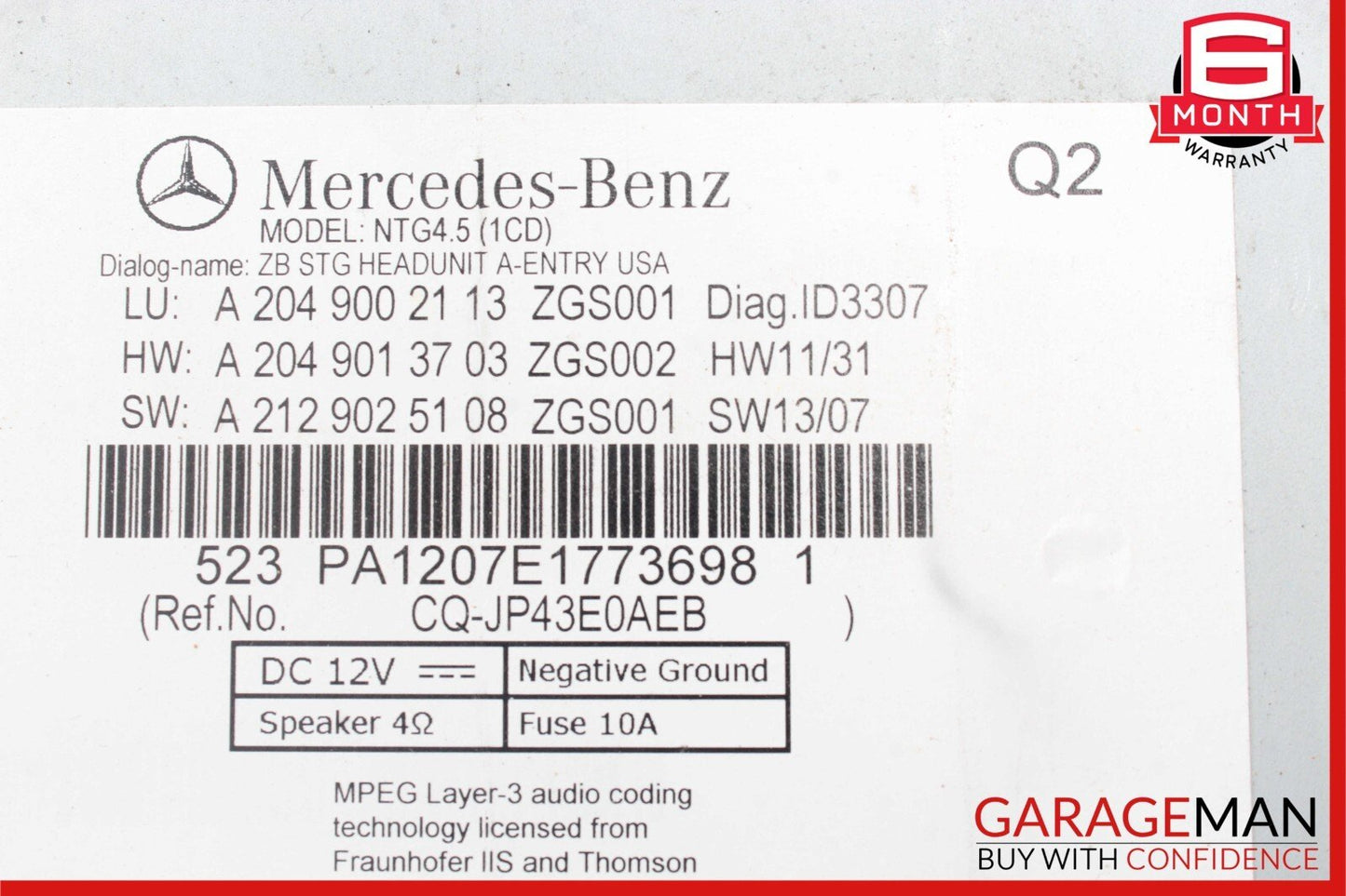 12-14 Mercedes W204 C250 C350 C300 Navigation Command Head Unit DVD CD Audio OEM