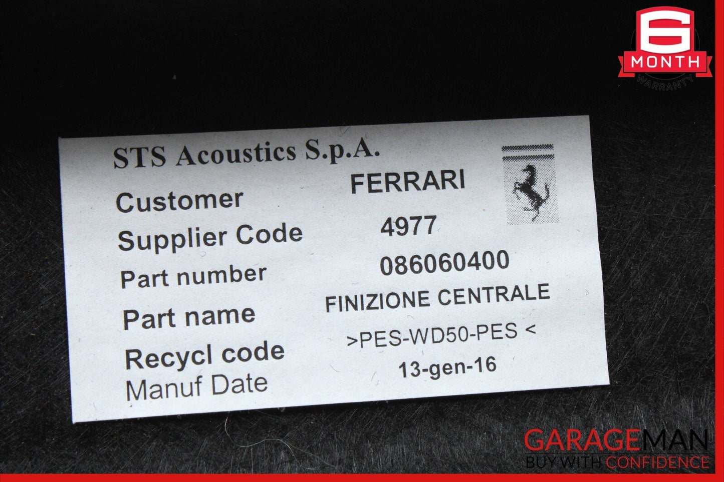 15-18 Ferrari California T Front Upper Trunk Carpet Panel 86060400 OEM