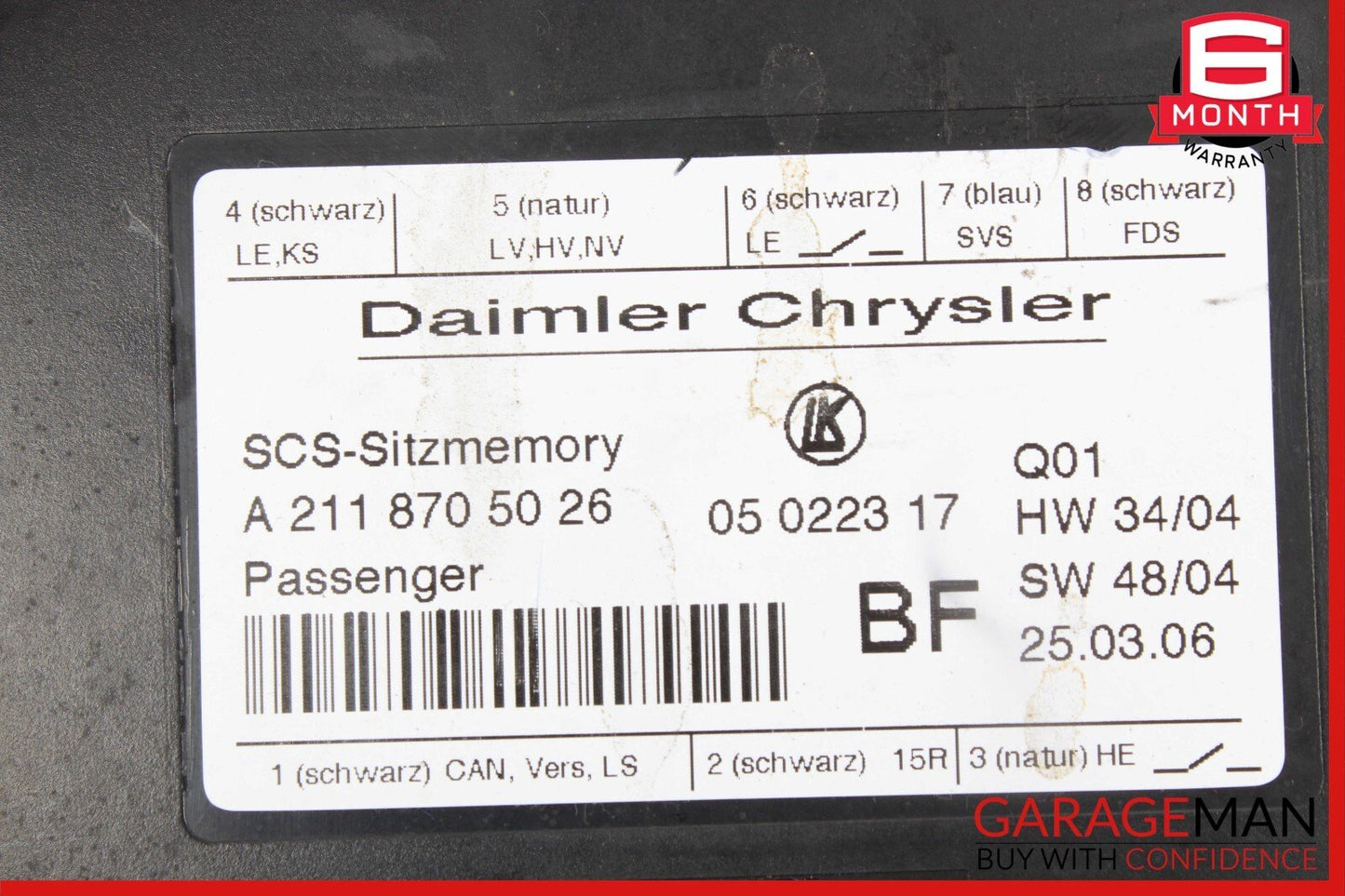 05-12 Mercedes R171 SLK280 E350 R350 Front Right Side Under Seat Control Module