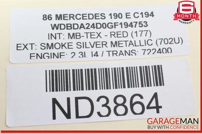 84-93 Mercedes W201 190E 190D Rear Left Driver Side Interior Door Handle OEM