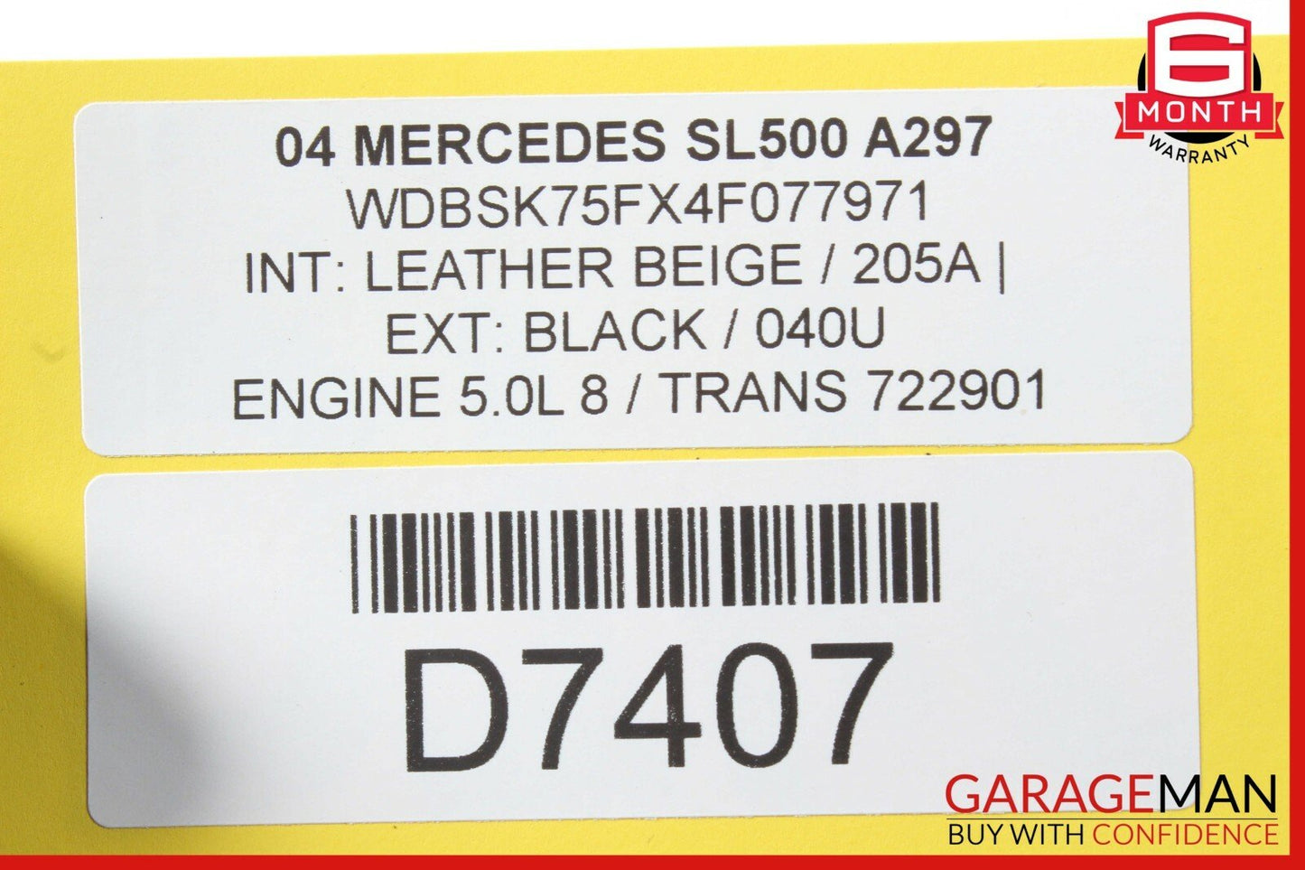 03-08 Mercedes R230 SL500 SL600 Convertible Roof Hard Top Folding Panel Black