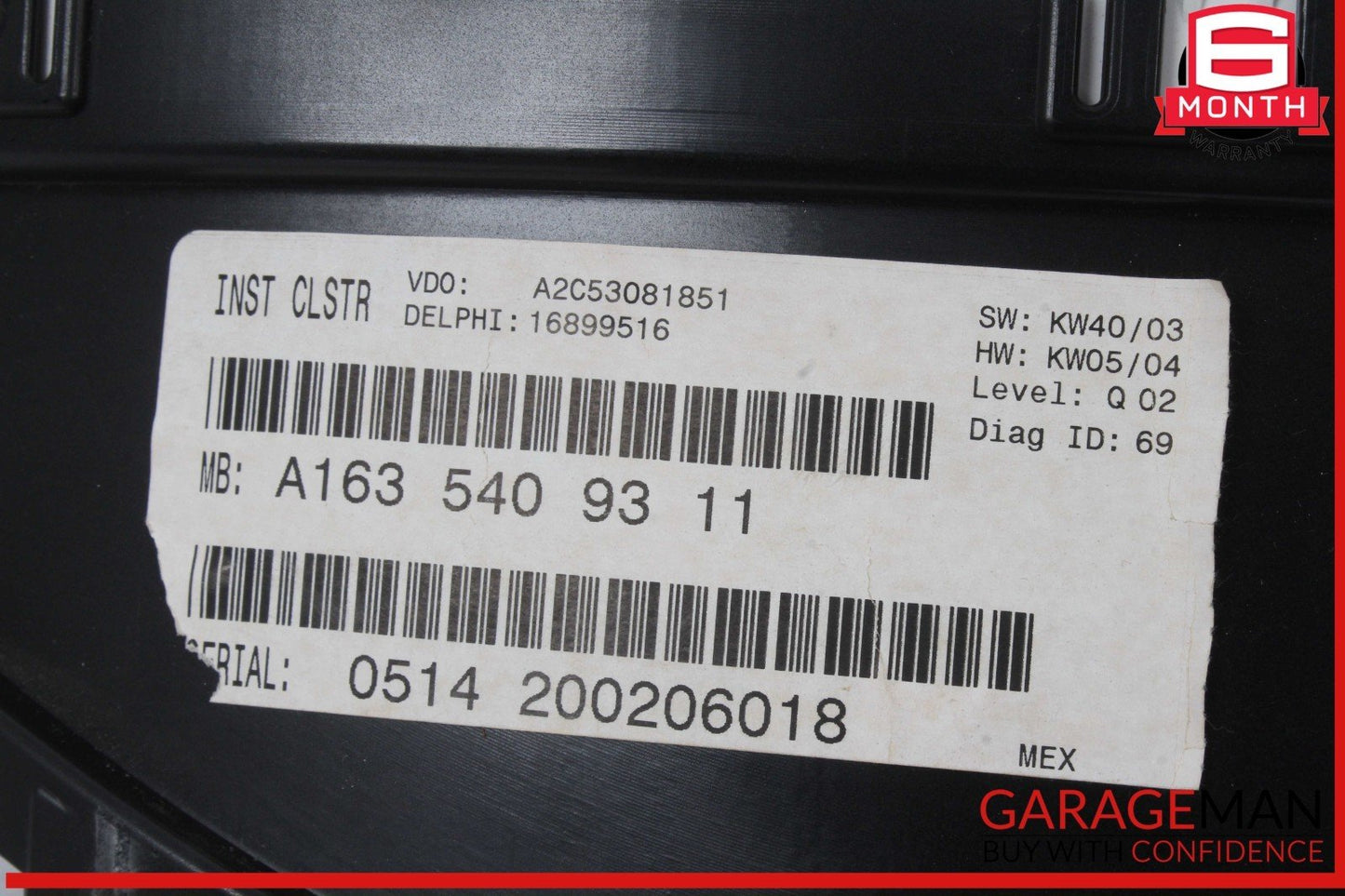 02-05 Mercedes W163 ML350 ML500 Instrument Cluster Speedometer OEM