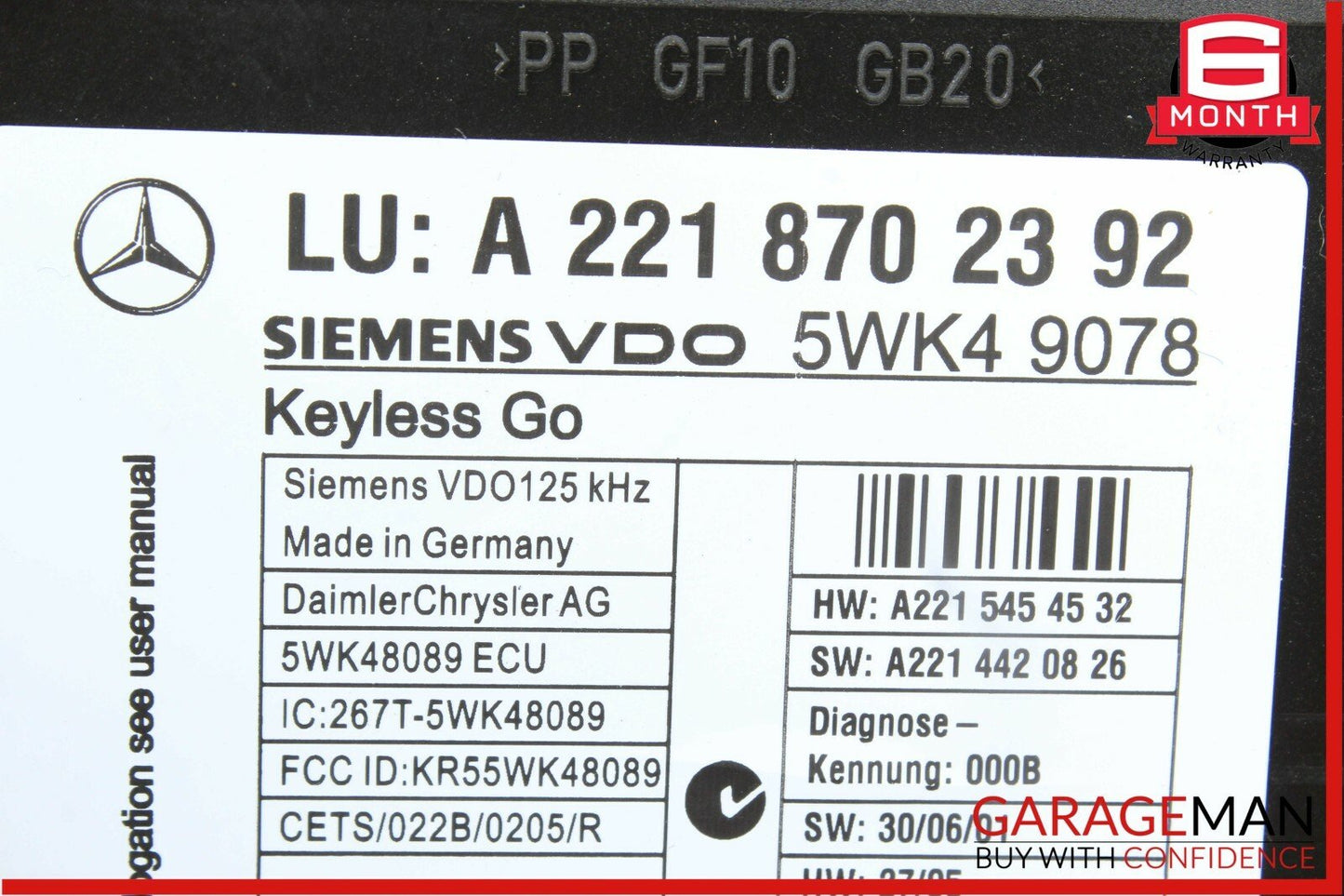 07-14 Mercedes W221 S550 CL600 Keyless Go Control Controller Module Unit