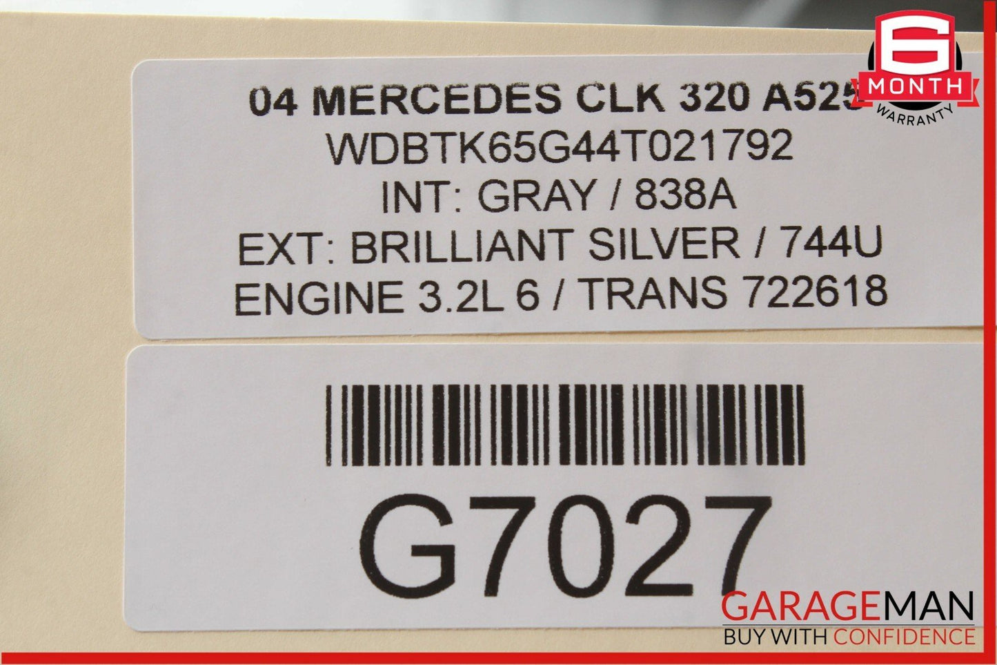 03-09 Mercedes W209 CLK320 Front Right Passenger Top Upper Seat Cushion Gray