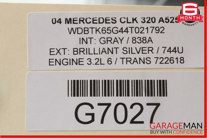 03-09 Mercedes W209 CLK320 Front Right Passenger Top Upper Seat Cushion Gray
