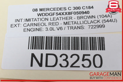 08-14 Mercedes W204 C300 C250 C350 Left Side Roof Curtain Airbag Air Bag OEM