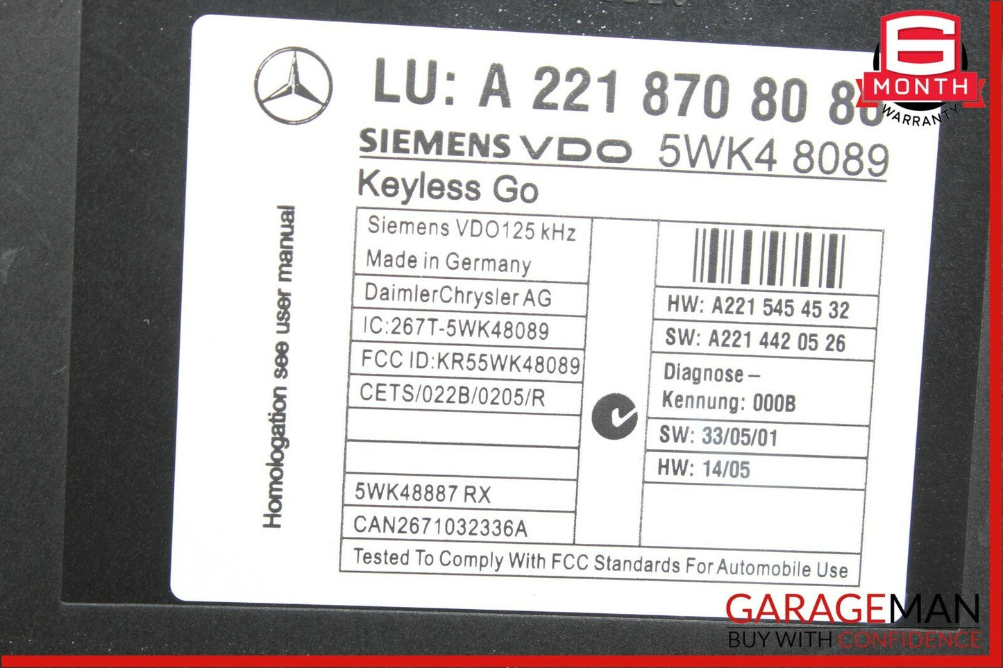 07-13 Mercedes W221 S550 S65 AMG Door Keyless Go Entry Control Module Unit OEM
