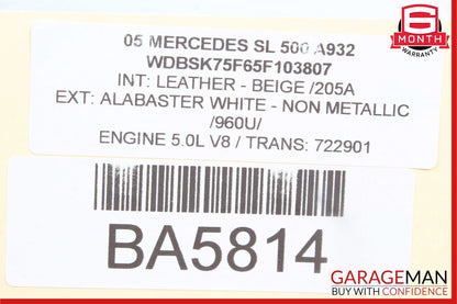 03-06 Mercedes R230 SL500 Front Right Passenger Exterior Door Handle White