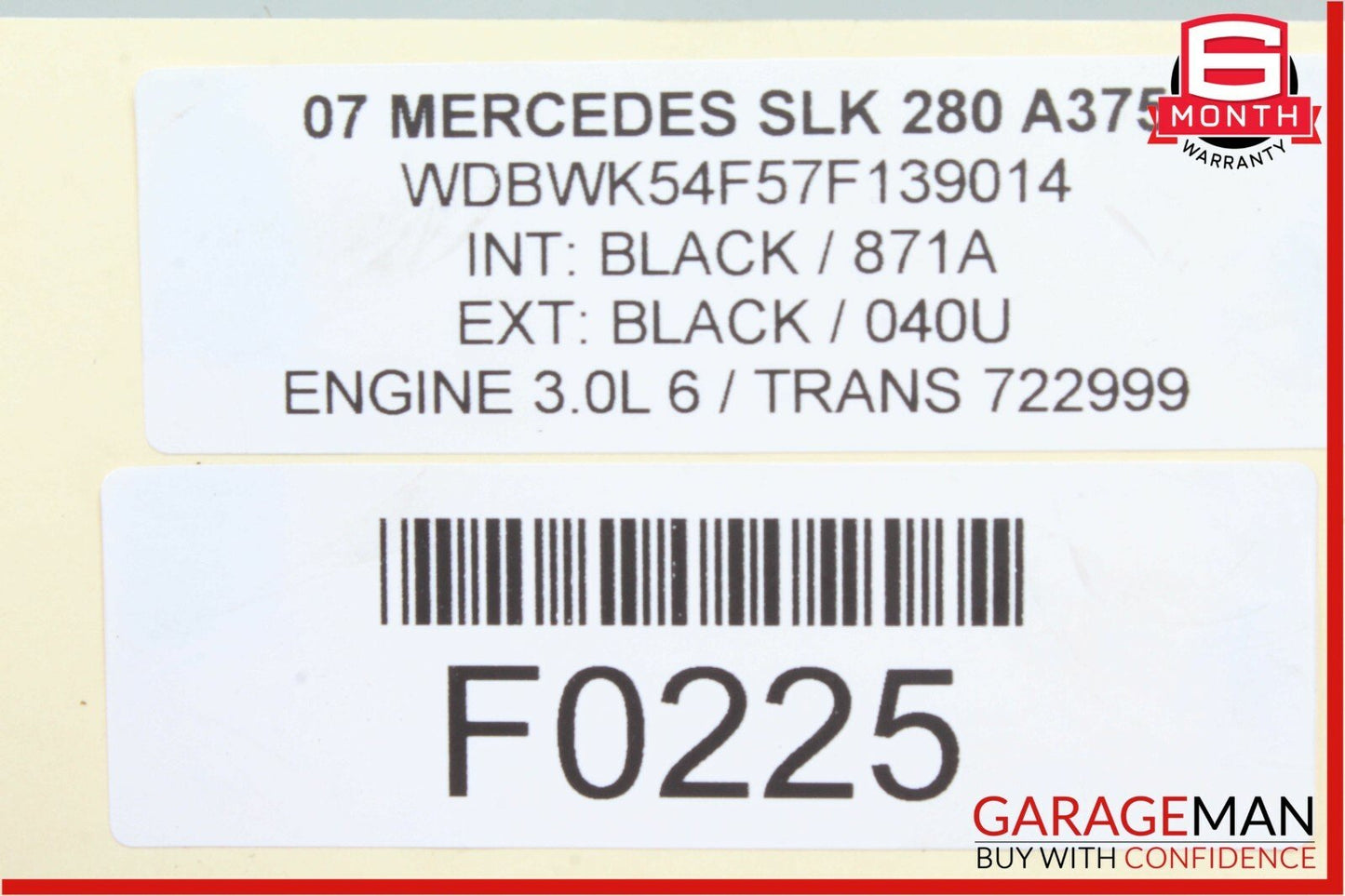 05-11 Mercedes R171 SLK280 Left Side Convertible Roof Top Trunk Lid Cylinder OEM