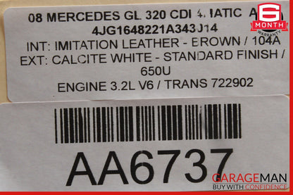 07-12 Mercedes X164 GL320 GL450 Front Right Top Upper Seat Cushion Brown