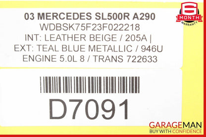 03-11 Mercedes R230 SL500 SL600 Rear Bumper Reinforcement Impact Crash Bar Rebar