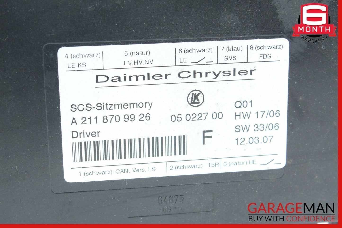 03-12 Mercedes W211 E350 SLK280 GL550 E320 Seat Control Module Left Side OEM