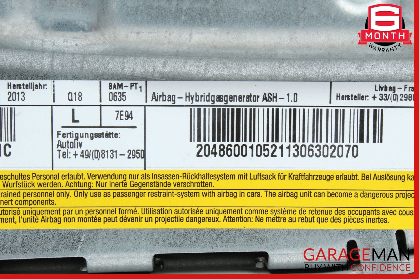 08-15 Mercedes C180 C250 GLK350 Front Left Side Seat Airbag Air Bag SRS Grey