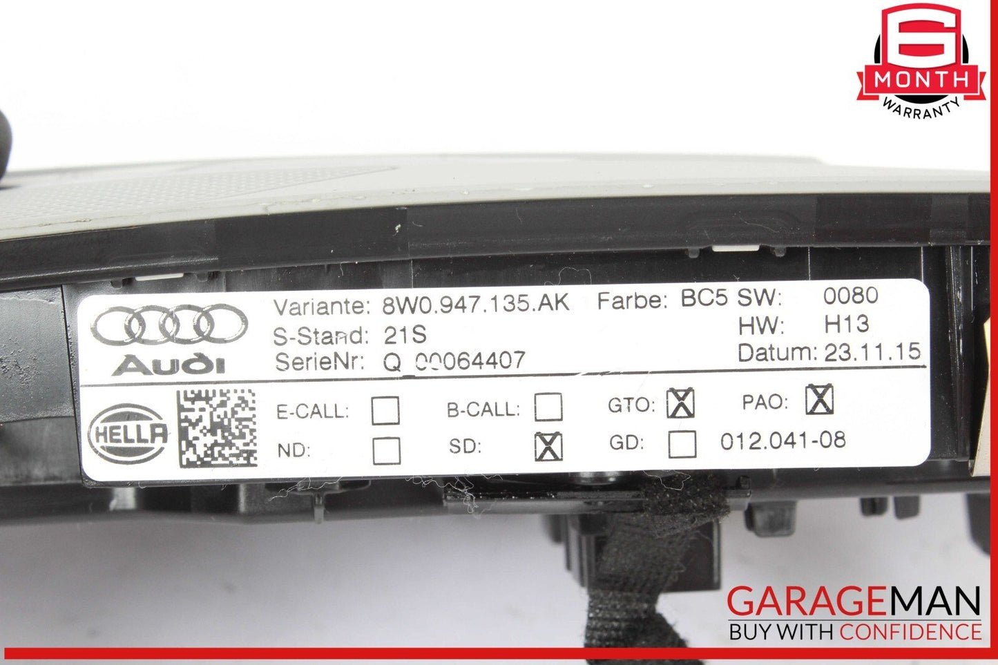 17-19 Audi A4 Quattro Front Console Overhead Dome Light Gray 8W0947135AK OEM