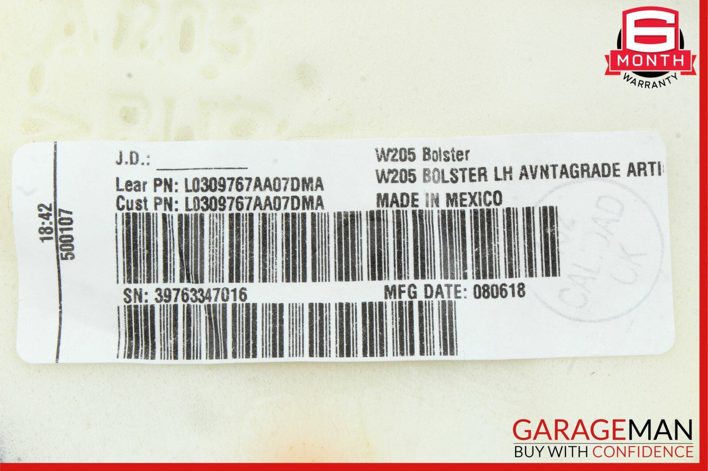 15-20 Mercedes W205 C300 Rear Left Side Seat Bolster Cushion Cover Beige OEM