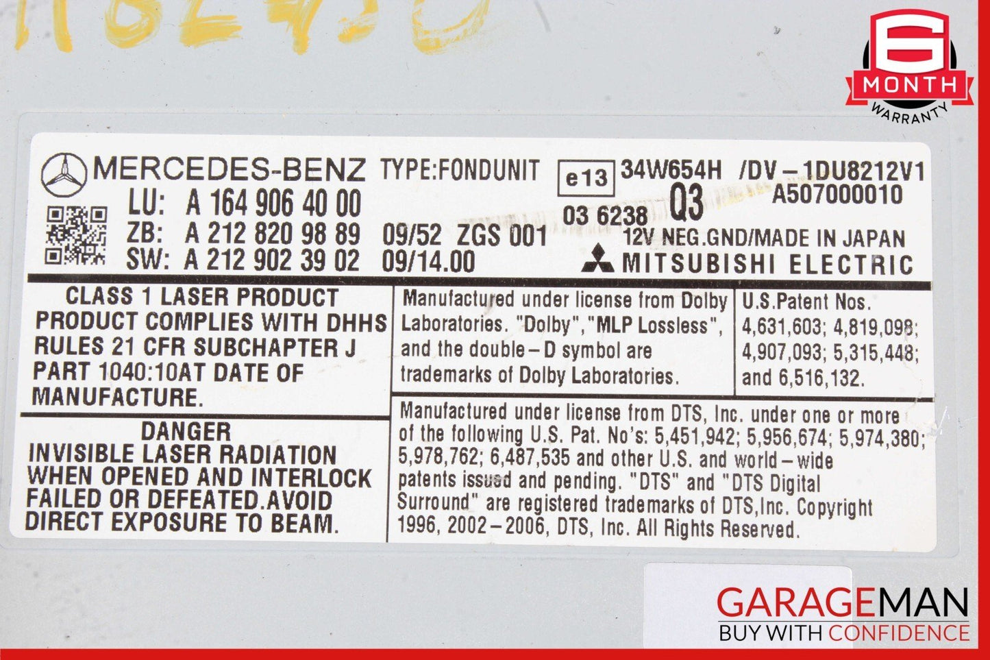 06-13 Mercedes X164 GL450 GL550 Rear Entertainment Factory DVD Player Module OEM