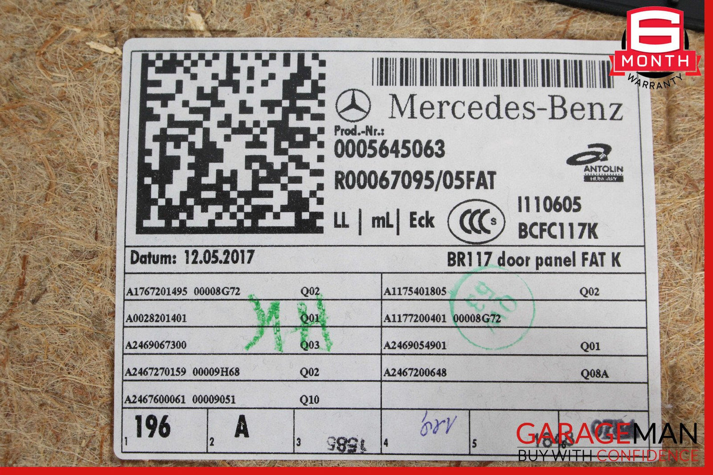 14-18 Mercedes W117 CLA250 Front Right Side Interior Door Trim Panel Cover OEM