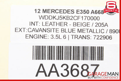 10-13 Mercedes W212 E350 Front Right Door Lock Actuator w/ Handle Keyless Go OEM