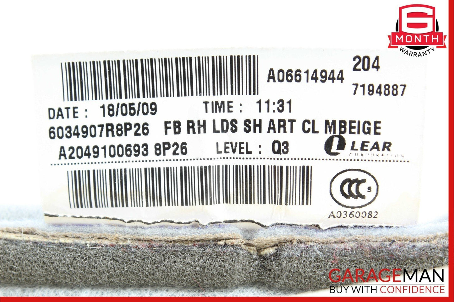 08-11 Mercedes W204 C280 Front Right Passenger Top Upper Seat Cushion Beige OEM