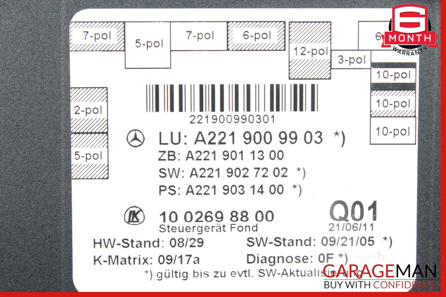07-13 Mercedes W221 S350 S550 Rear Left or Right Side Door Control Module OEM