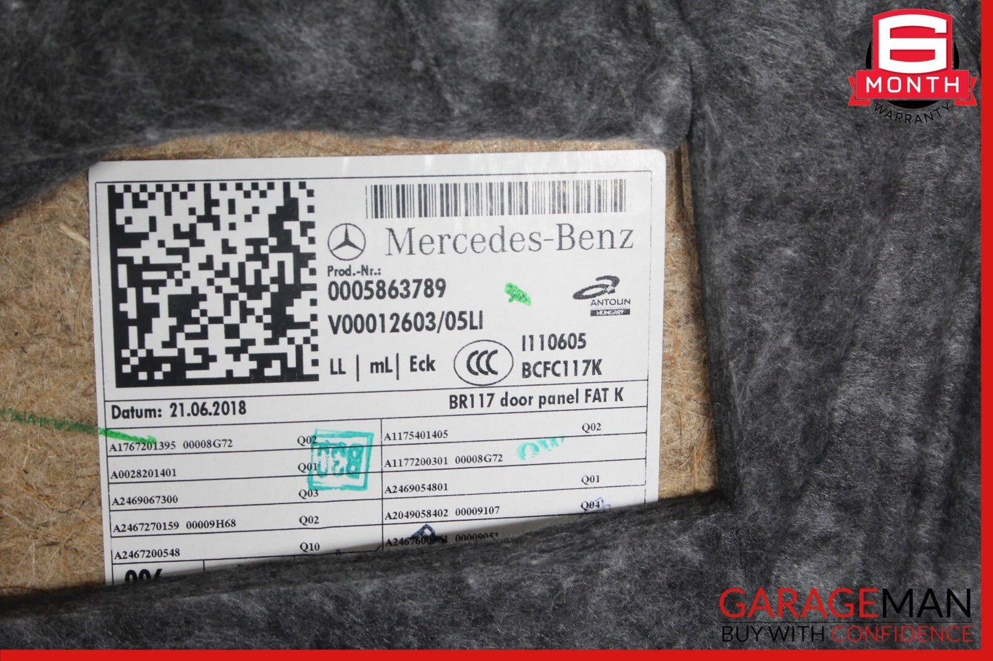 14-19 Mercedes W117 CLA250 Front Left Interior Door Panel Cover Trim Assy Black