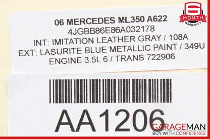 06-08 Mercedes W164 ML350 Front Left Side Top Upper Seat Cushion Cover Grey