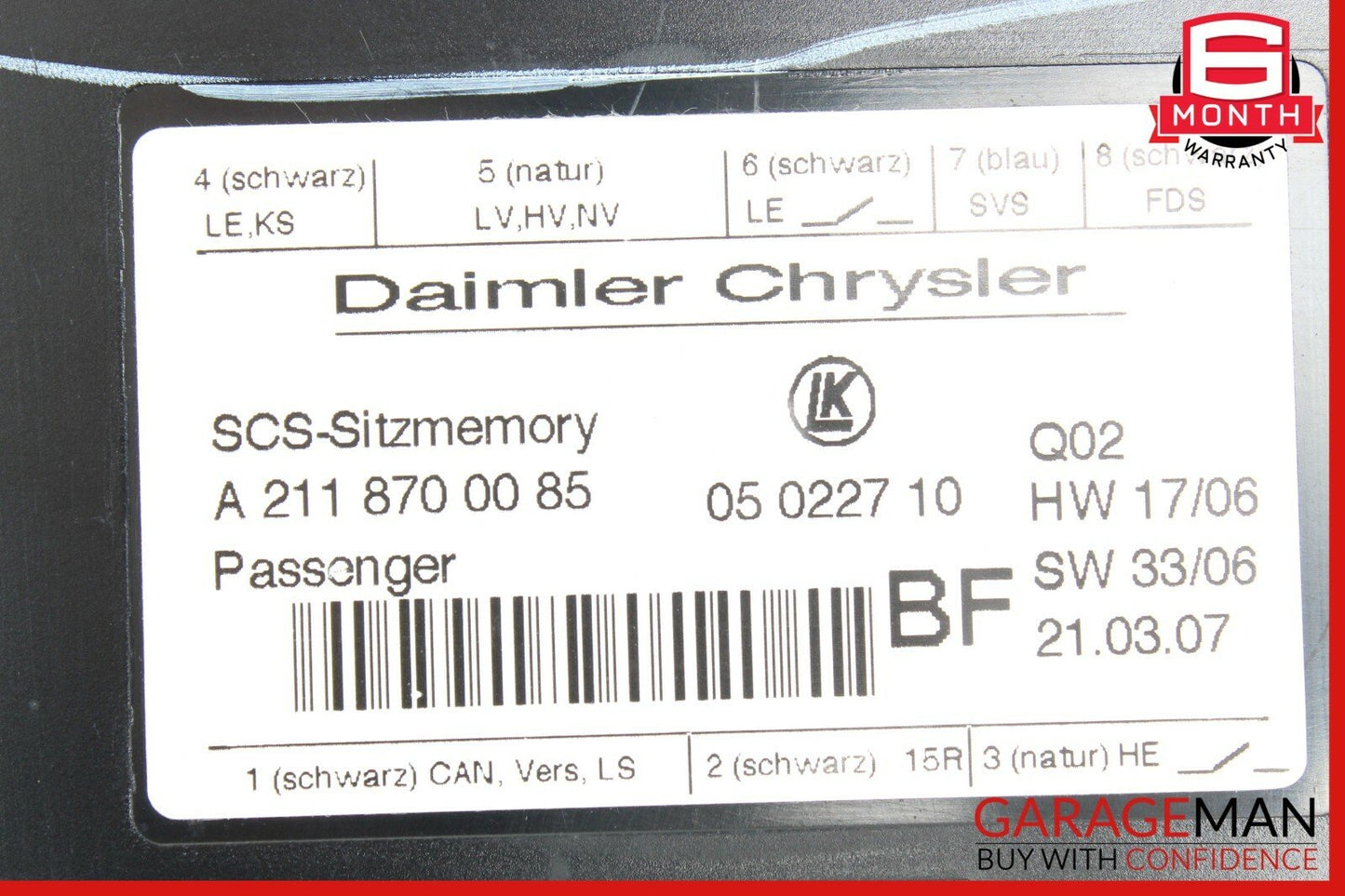 06-12 Mercedes X164 GL450 ML350 Front Right Passenger Side Seat Control Module
