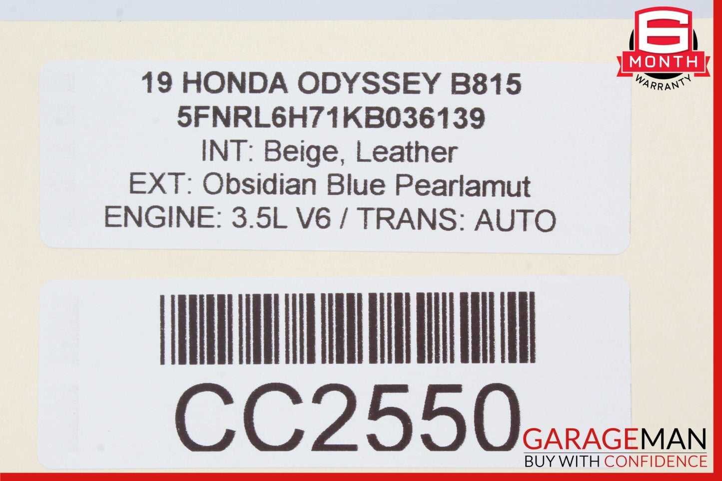 18-23 Honda Odyssey Rear Right Passenger Side Interior Door Panel Assembly OEM