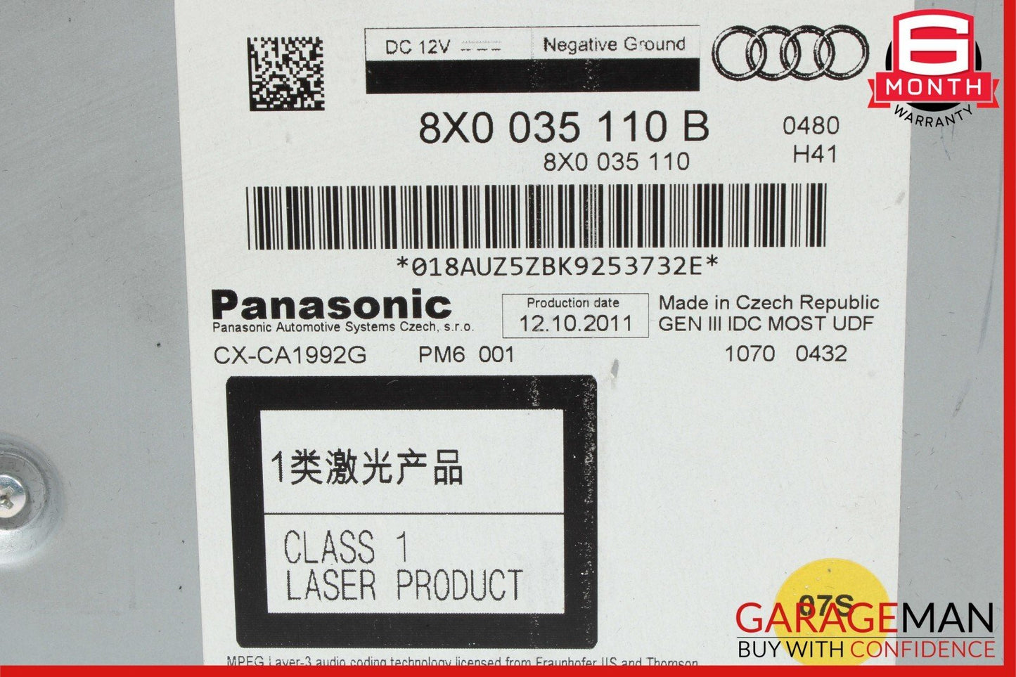 12-17 Audi A7 CD Changer 6 Disc 8X0035110B OEM